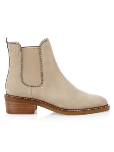 Shop Coach Bowery Bead-trim Suede Chelsea Boots In Oatmeal