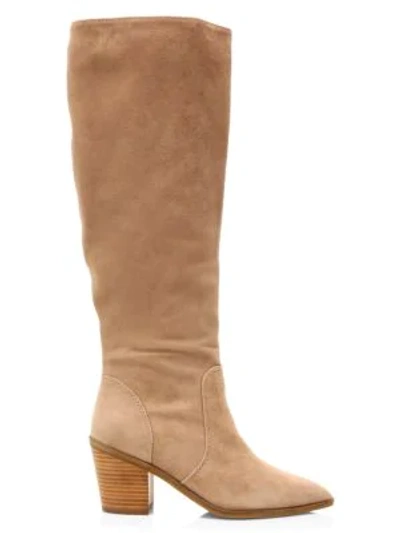 Shop Cole Haan Willa Knee-high Suede Boots In Stone