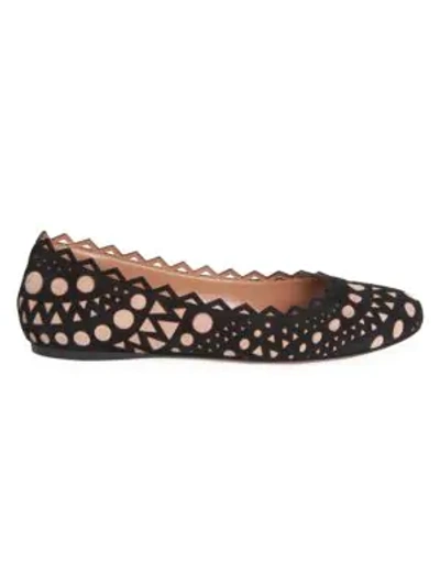 Shop Alaïa Cutout Suede Ballet Flats In Noir