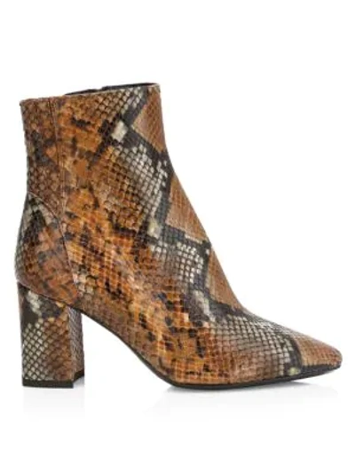 Shop Aquatalia Posey Snakeskin-embossed Leather Ankle Boots In Cognac Black