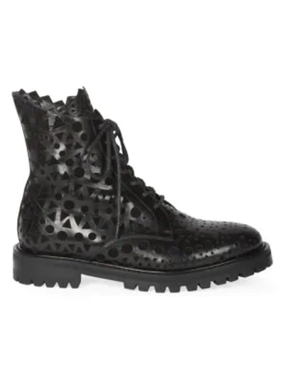 Shop Alaïa Laser Cut Leather Combat Boots In Black