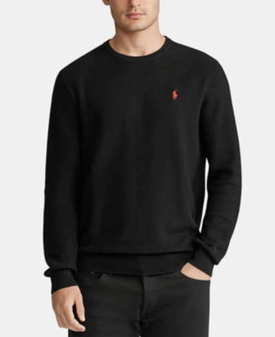 Shop Polo Ralph Lauren Men's Cotton Textured Crewneck Sweater In Black