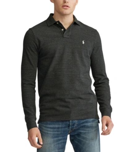 Shop Polo Ralph Lauren Men's Classic Fit Long Sleeve Mesh Polo In Black Marl Heather