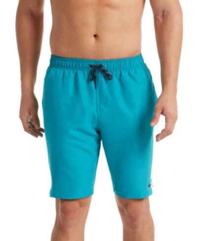 Shop Nike Men's Diverge Perforated Colorblocked 9" Swim Trunks In Spirit Teal