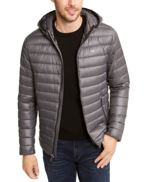 calvin klein men's packable down hooded puffer jacket