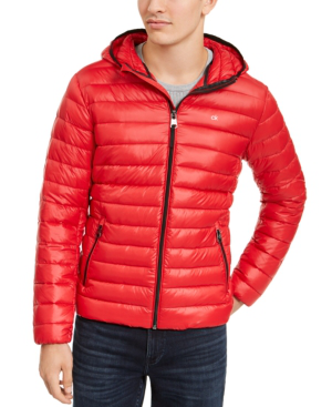 calvin klein men's packable down hooded puffer jacket