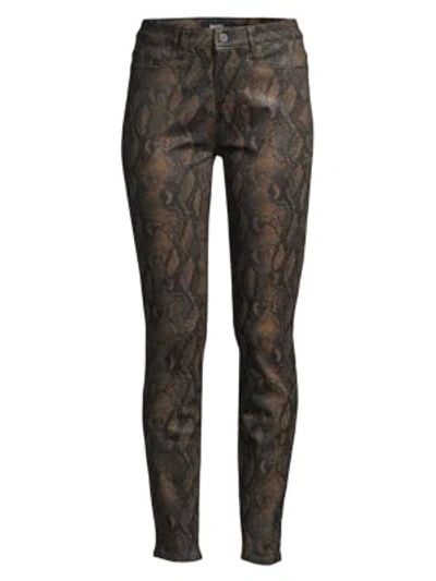 Shop Paige Jeans Hoxton High-rise Ultra Skinny Coated Snakeskin-print Jeans In Coated Brown Snake