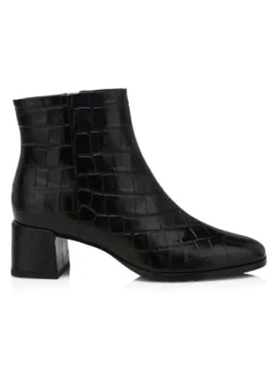 Shop Via Spiga Sahira Croc-embossed Leather Boots In Black