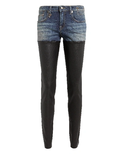 Shop R13 Skinny Leather Chap Jeans In Faded Blue/black