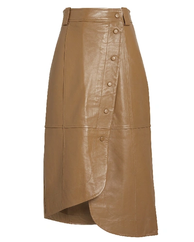 Shop Ganni Lamb Leather Wrap Skirt In Beige