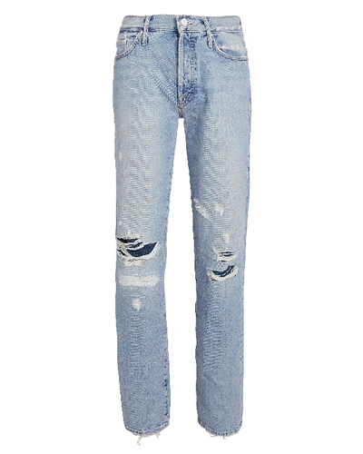 Shop Mother The Trickster Distressed Straight Jeans In Denim