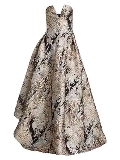 Shop Rubin Singer Strapless Metallic Brocade Gown In Metallic Multi