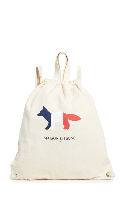 Shop Maison Kitsuné Tricolor Fox Tote Backpack In Ecru