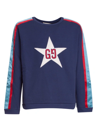 Shop Gucci Sweatshirt With Gg Star In Blu