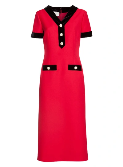 Shop Gucci Buttoned Midi Dress In Rosso