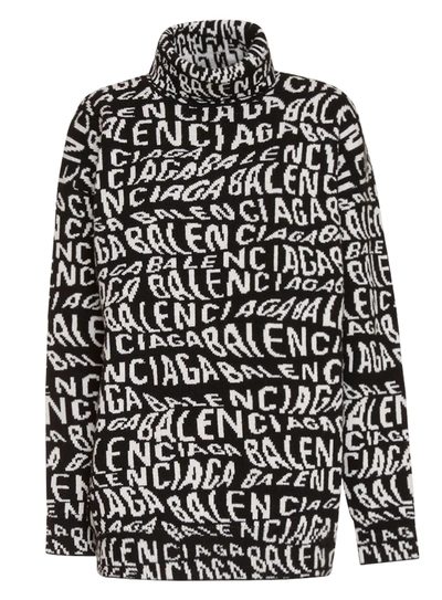 Shop Balenciaga Logo Wave Turtleneck Sweater In Nero