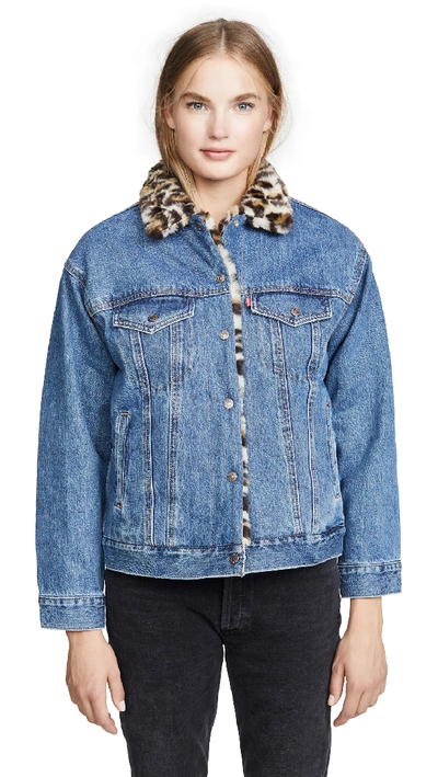 Levi's Faux Leopard-print Fur-trimmed Regular-fit Denim Jacket In Cat Eye |  ModeSens