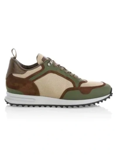 Shop Dunhill Radial Mixed-media Sneakers In Olive