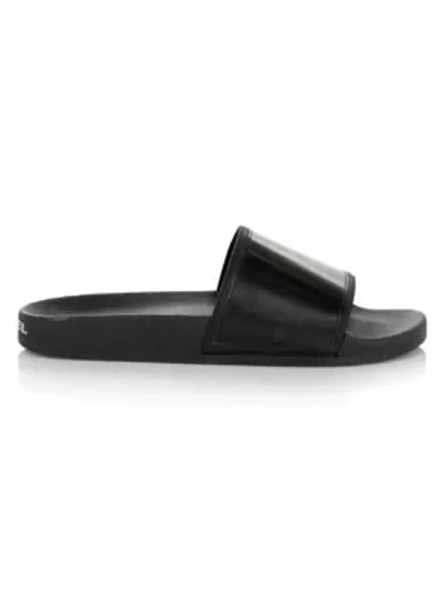 Shop Diesel Valla Logo Slide Sandals In Black Green