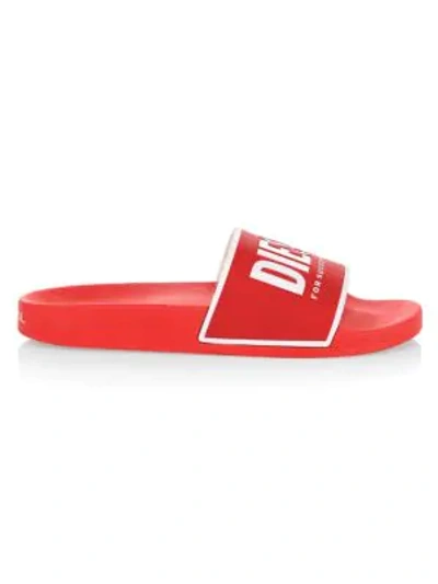 Shop Diesel Valla Logo Slide Sandals In Ferry Red