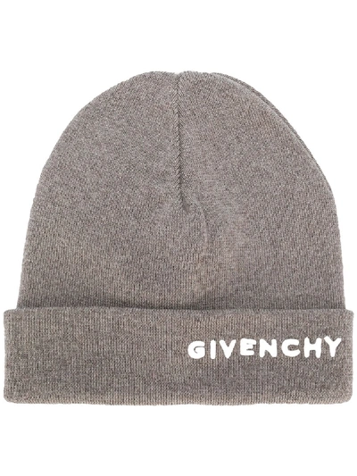 Shop Givenchy Wool Logo Beanie In Grey