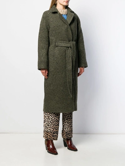 Shop Ganni Wool Coat In Green