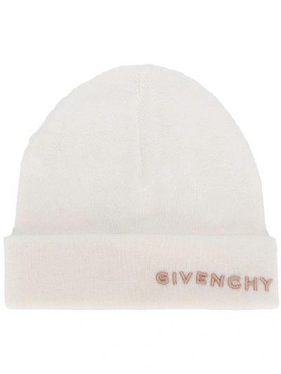 Shop Givenchy Wool Logo Beanie In White