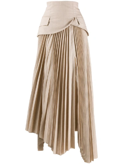 Shop A.w.a.k.e. Asymmetric Pleated Skirt In Brown