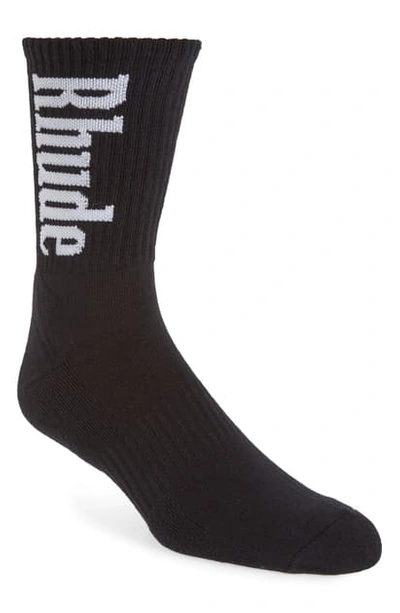 Shop Rhude Logo Socks In Black/ White