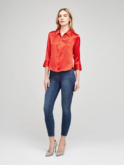 Shop L Agence Jil Blouse In Royal Red Multi Maestro