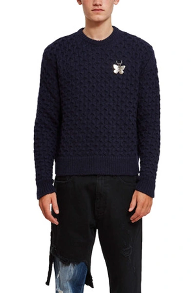 Shop Raf Simons Opening Ceremony Fine Open Knitted Honey Stitch Sweater In Dark Navy