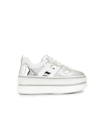 Shop Hogan Metallic Platform Sneakers In White