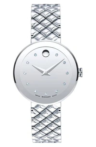 Shop Movado Sapphire Diamond Bracelet Watch, 30mm In Silver/ Gold Mirror/ Silver