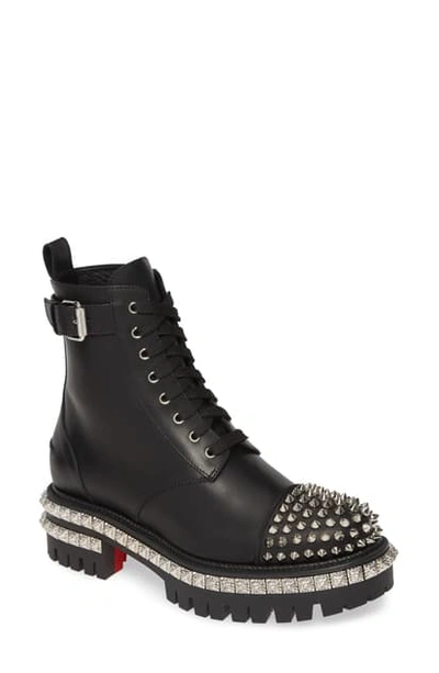 Shop Christian Louboutin King Street Spike Combat Boot In Black/ Silver