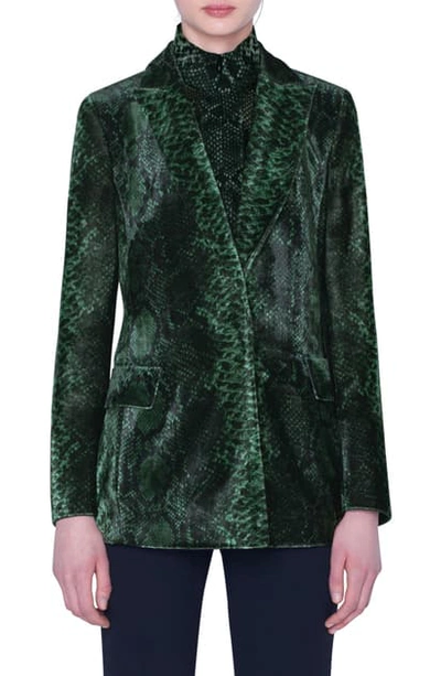 Shop Akris Python Print Velvet Blazer In Pine