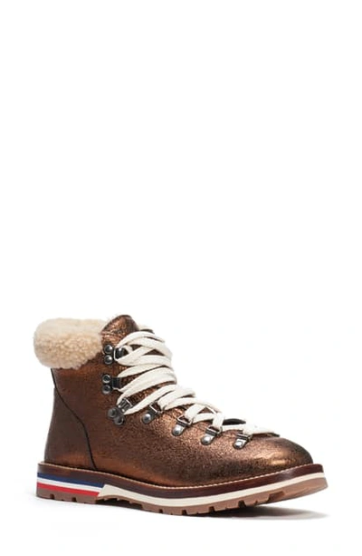 Shop Moncler Blanche Genuine Shearling Trim Hiking Boot In Brown