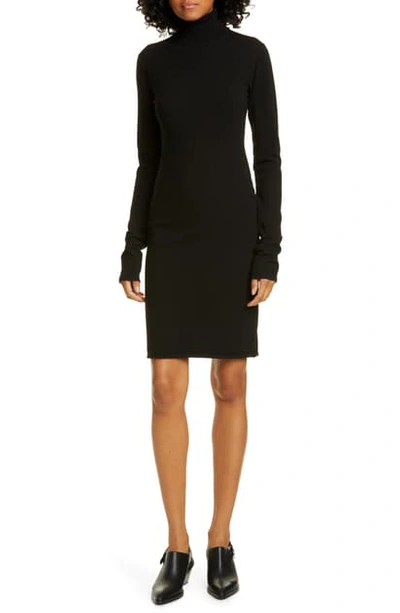 Shop Helmut Lang Compact Merino Wool Blend Long Sleeve Sweater Dress In Black