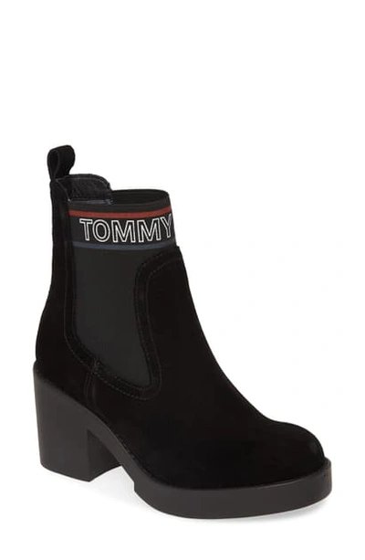 Shop Tommy Jeans Lynn Logo Platform Chelsea Boot In Black