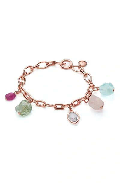 Shop Monica Vinader X Caroline Issa Gemstone Charm Bracelet In Rose Gold