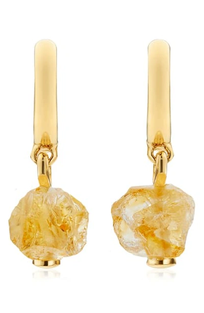 Shop Monica Vinader X Caroline Issa Gemstone Huggie Earrings In Yellow Gold/ Citrine