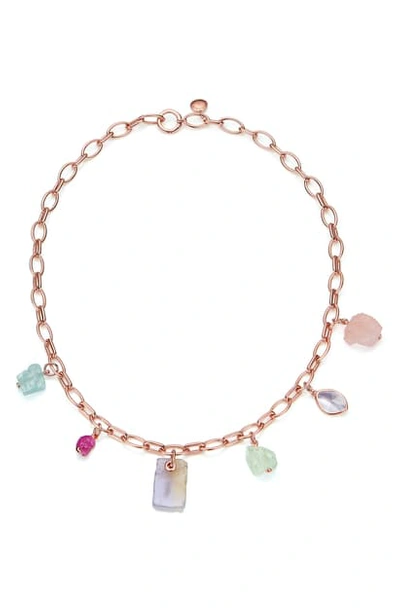 Shop Monica Vinader X Caroline Issa Mixed Gemstone Necklace In Rose Gold