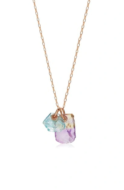 Shop Monica Vinader X Caroline Issa Double Gemstone Pendant Necklace In Rose Gold/ Aquamarine