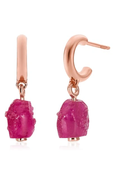 Shop Monica Vinader X Caroline Issa Quartz Huggie Earrings In Rose Gold/ Pink Quartz