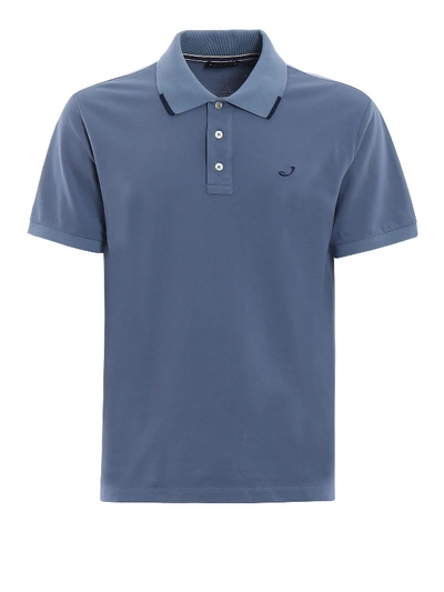 Shop Jacob Cohen Striped Trim Light Blue Polo Shirt