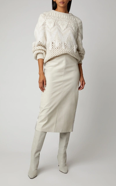 Shop Brunello Cucinelli Intarsia-knit Cashmere And Silk-blend Sweater In White