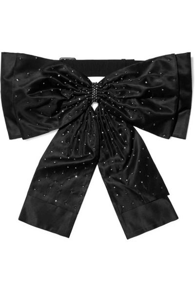 Shop Erdem Bow-detailed Crystal-embellished Silk Belt In Black