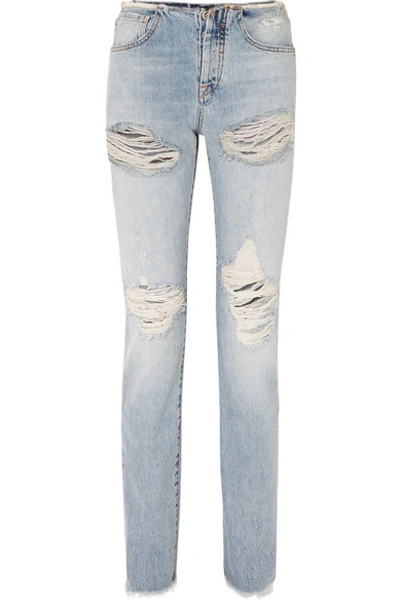 Shop Ben Taverniti Unravel Project Vinta Spray Distressed Low-rise Skinny Jeans In Blue