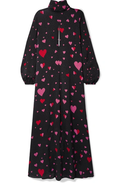 Shop Racil Cutout Printed Satin-jacquard Maxi Dress In Black