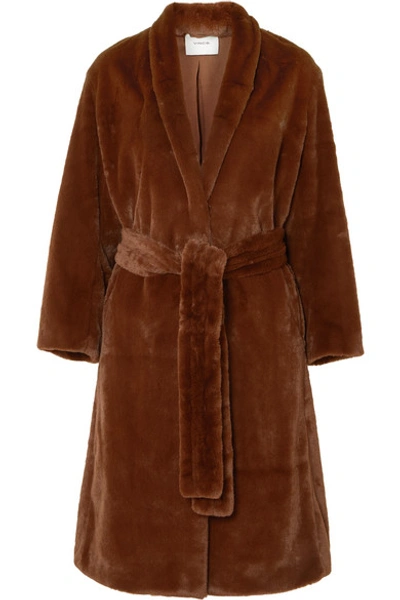 Shop Vince Belted Faux Fur Coat In Brown