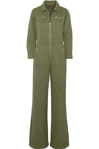 Shop Alexa Chung Cropped Cotton And Linen-blend Drill Jumpsuit In Army Green